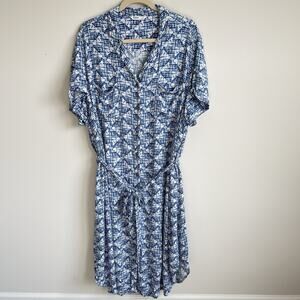 Sonoma Belted Button Front Midi Shirt Dress Pockets Plus Size 5X Blue Casual
